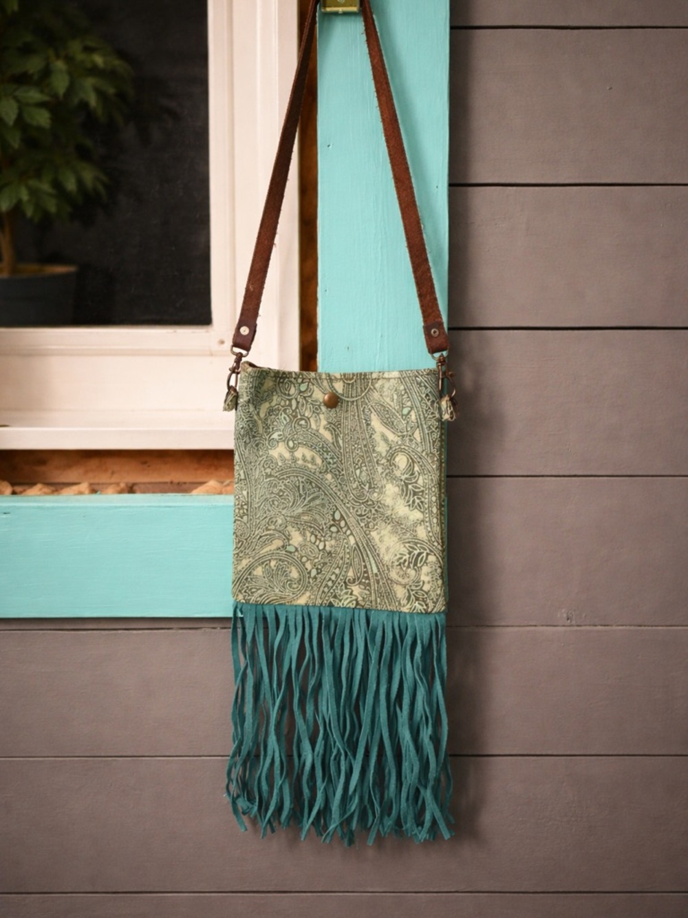 3/$20 Fringe Crossbody Bag - Teal NEW